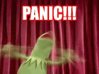 Kermit the frog panicking
