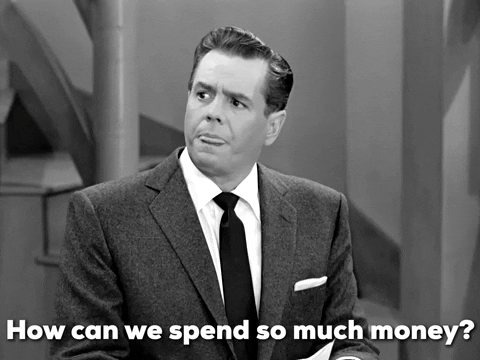 Gif from "I love Lucy" with man asking "How can you spend so much money?"
