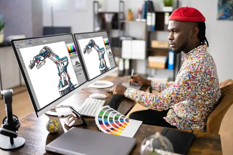 Designer in front of monitor